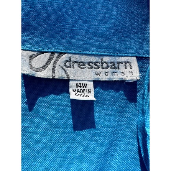 DressBarn Womens Blue 14W Dress Shirt Button Up Short Sleeve Padded Shoulder - Picture 9 of 16